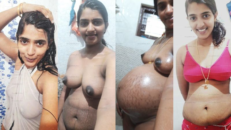 Malayali pregnant woman bathroom selfie video press her boobs milking black nipple